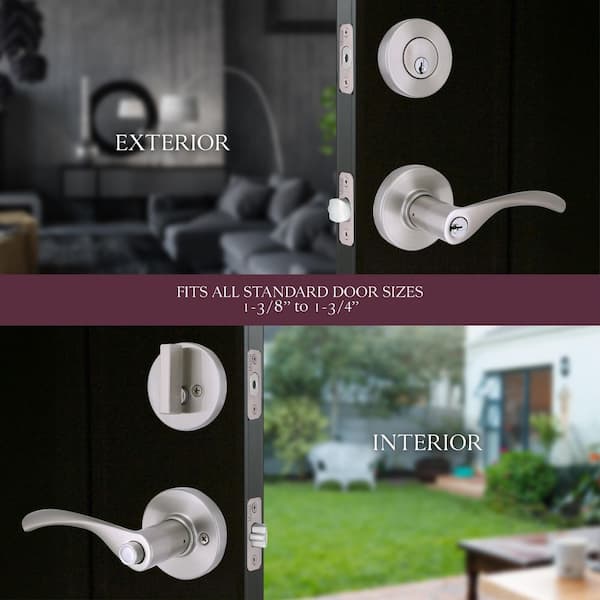 Primrose Satin Nickel Keyed Entry Door Lever Combo Pack Featuring Dual Keyway