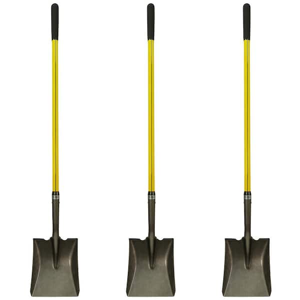 48 in. Classic Fiberglass Handle with Heavy-Duty Steel Square Point Blade Shovel and Cushion Grip (3-Pack)