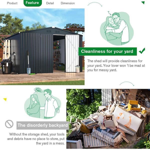 simply complicated 専用 AECOJOY 12 ft. W x 10 ft. D Metal Shed with Double Lockable