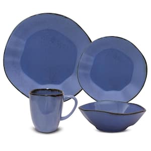 RYO 16-Piece Casual Blue Porcelain Dinnerware Set (Service for 4)