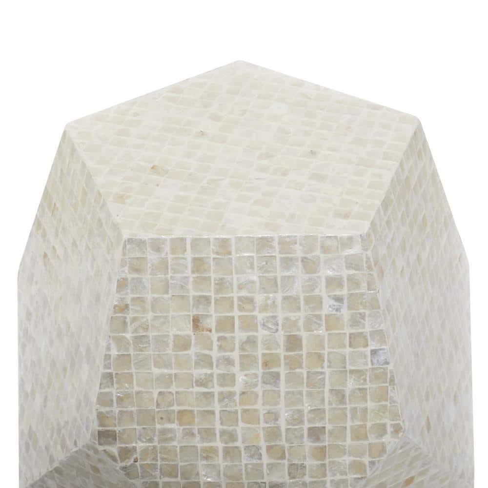 Elegant Cream Mosaic Shell & Wood Round Accent Table