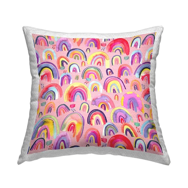 Stupell Industries Pink Rainbows and Clouds Pattern Multi-Color Square Outdoor Throw Pillow