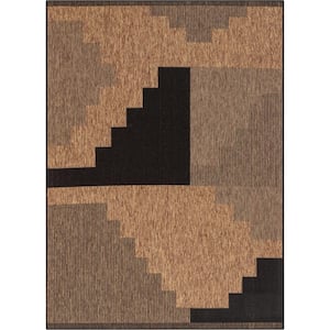 Milo Sable Black Brown 7 ft. 10 in. x 9 ft. 10 in. Tribal Southwestern Pattern Flat-Weave Indoor/Outdoor Area Rug