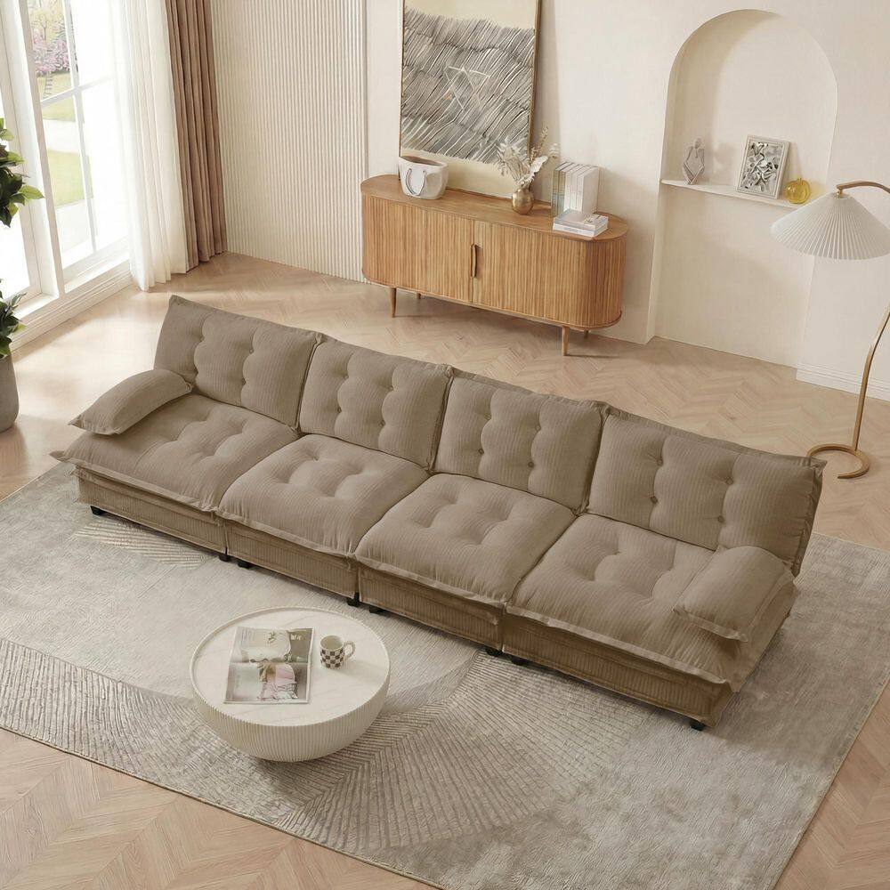 Milburn Modern 138.5 in. Pillow Top Arms Chenille Upholstered Rectangle Sectional Sofa in Brown, Light Coffee price history on PriceWatchPro