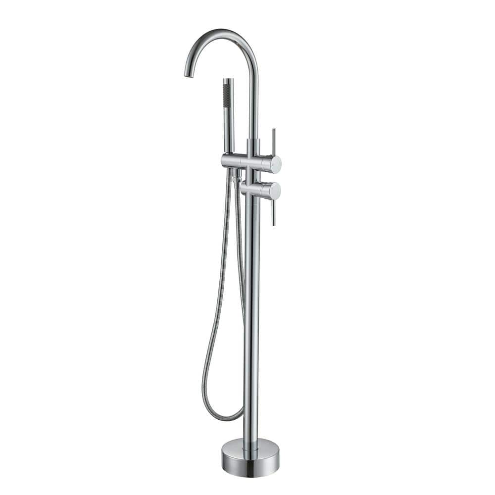 Modern Sleek Floor Mount 2-Handle Freestanding Tub Faucet with Hand Shower and Water Supply Hoses in. Chrome price history on PriceWatchPro