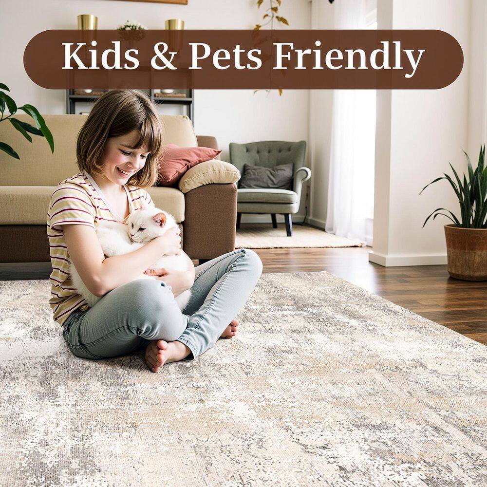 Van Gogh 8 ft. x 10 ft. Beige/Grey Modern Abstract Area Rug - thumbnail 5