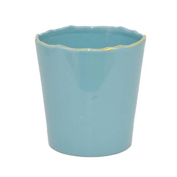 THREE HANDS Blue with Gold Ceramic Planter