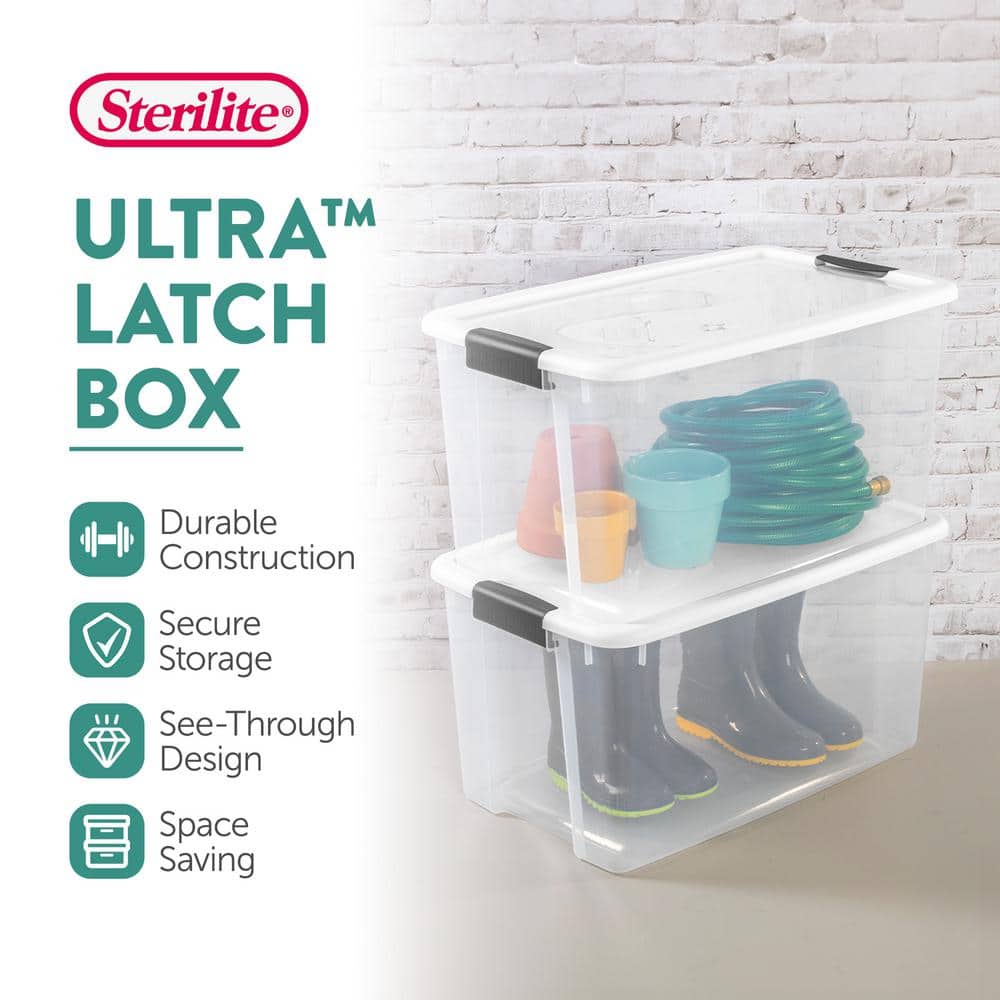 Clear 70 Quart Stackable Plastic Storage Bin with White Lid