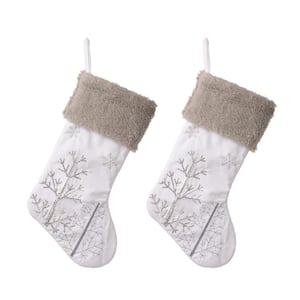 21 in. H Polyester White Fleece Stocking with Christmas Tree and Snowflake (2-Pack)