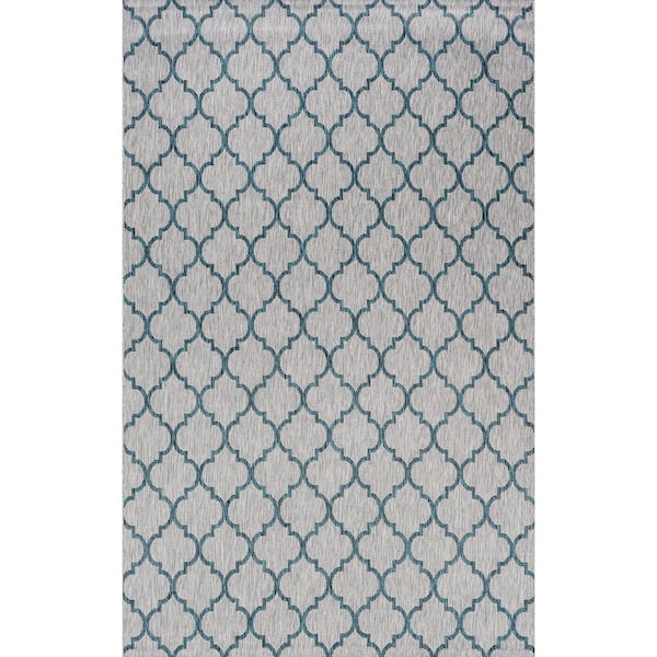 Arabesque Ogee Trellis Gray/Teal 3 ft. x 5 ft. Indoor/Outdoor Area Rug