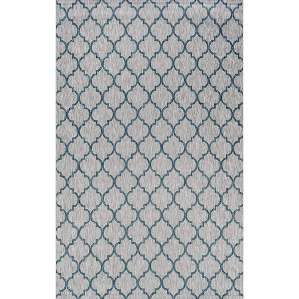 Arabesque Ogee Trellis Gray/Teal 3 ft. x 5 ft. Indoor/Outdoor Area Rug