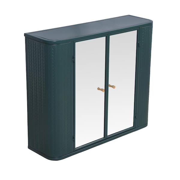 27.55 in. W x 23.62 in. H Rectangular Steel Surface Mount Medicine Cabinet with Mirror in Green