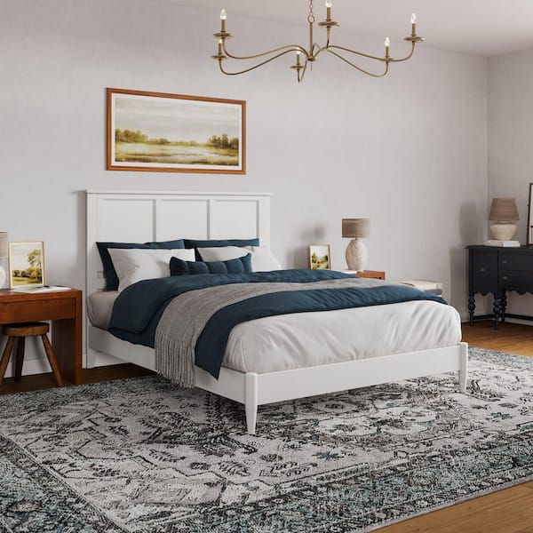 AFI Charlotte White Solid Wood Frame Queen Low Profile Platform Bed