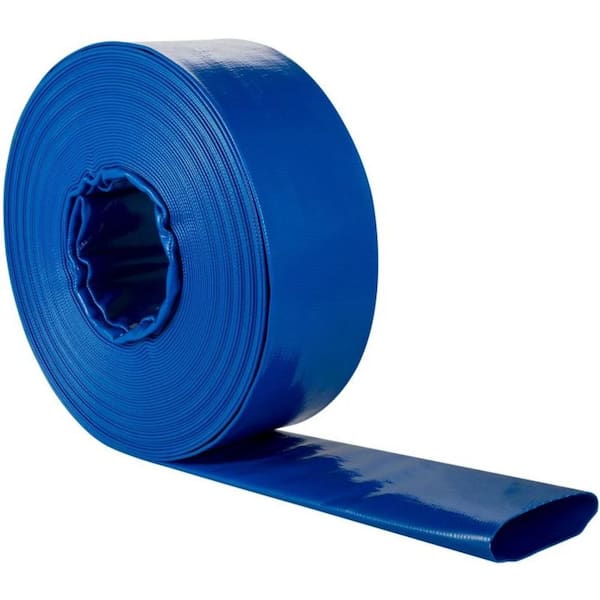 ITOPFOX 3 in. x 53 ft. Swimming Pool Backwash Drain Blue Hose PVC Fabric Flat Hose
