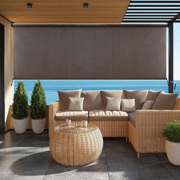 Chocolate Cordless UV Blocking Weather-Resistant Fabric HDPE Exterior Roller Shade 72 in. W x 96 in. L