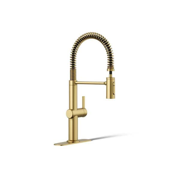 KOHLER Clarus Semi-Professional Single Handle Pull Down Sprayer Kitchen Faucet in Vibrant Brushed Moderne Brass