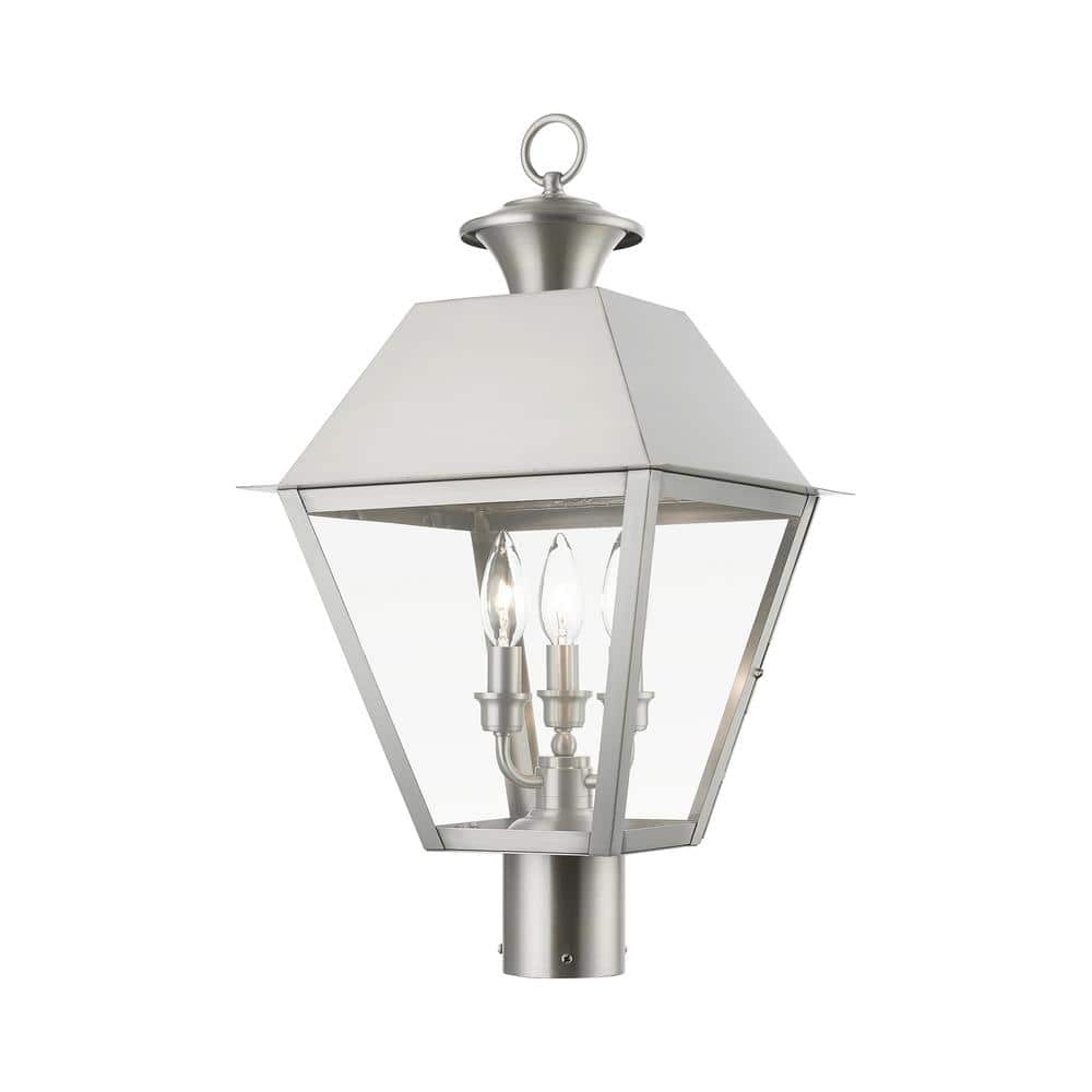 Helmsdale 22 in. 3-Light Brushed Nickel Cast Brass Hardwired Outdoor Rust Resistant Post Light with No Bulbs Included price history on PriceWatchPro