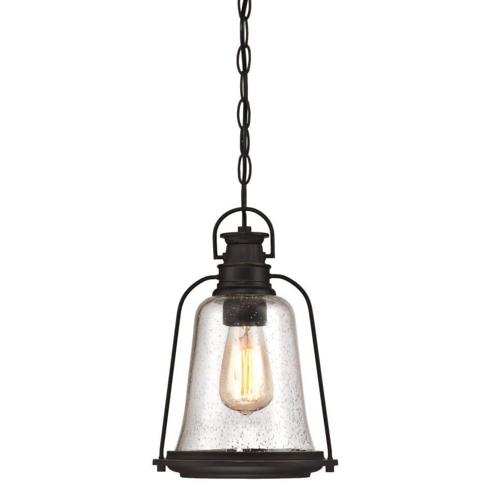 Brynn Bronze Outdoor Pendant with Seeded Glass