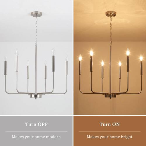 6-light Nickel Candlestick Chandelier for Kitchen with no bulbs included Home