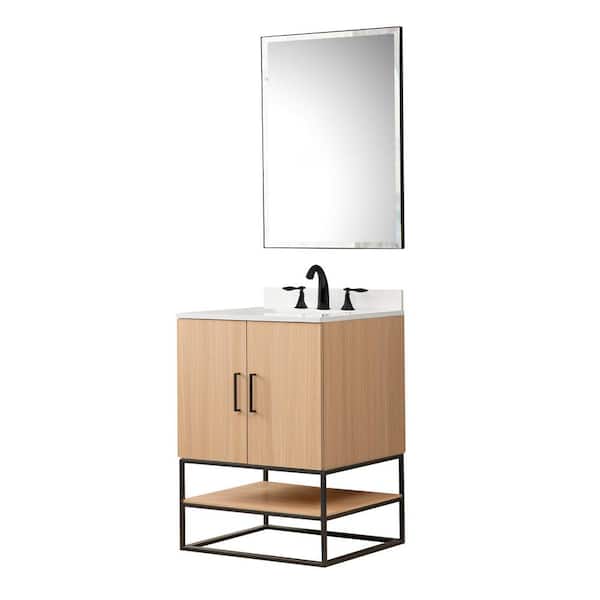 Direct vanity sink OakVista 24 in. W x 23 in. D x 33 in. H Single Bath Vanity in Oak with White Culture Marble Top and Mirror