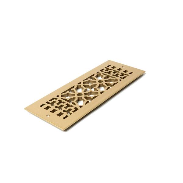 Reggio Registers Scroll Series 4 in. x 8 in. Brass Grille, Brass with Mounting Holes