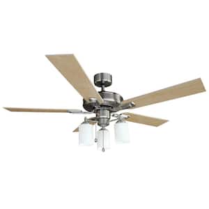 Aubrey 52 in. Traditional LED Indoor Satin Nickel Ceiling Fan with Light Kit