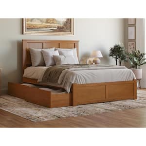 Madison Light Toffee Natural Bronze Solid Wood Frame Queen Platform Bed with Footboard and Storage Drawers