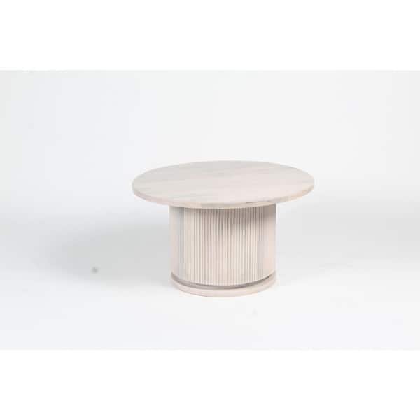 Storied Home Octavia 30 in. Natural Bleached Round Mango Wood Pedestal Coffee Table with Ribbed Base