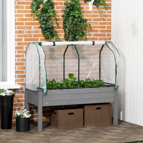 Outsunny 45.25 in. x 19.25 in. x 7.25 in. Dark Gray Fir Wood