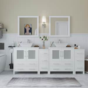 Ravenna 84 in. W Bathroom Vanity in White with Double Basin in White Engineered Marble Top and Mirrors