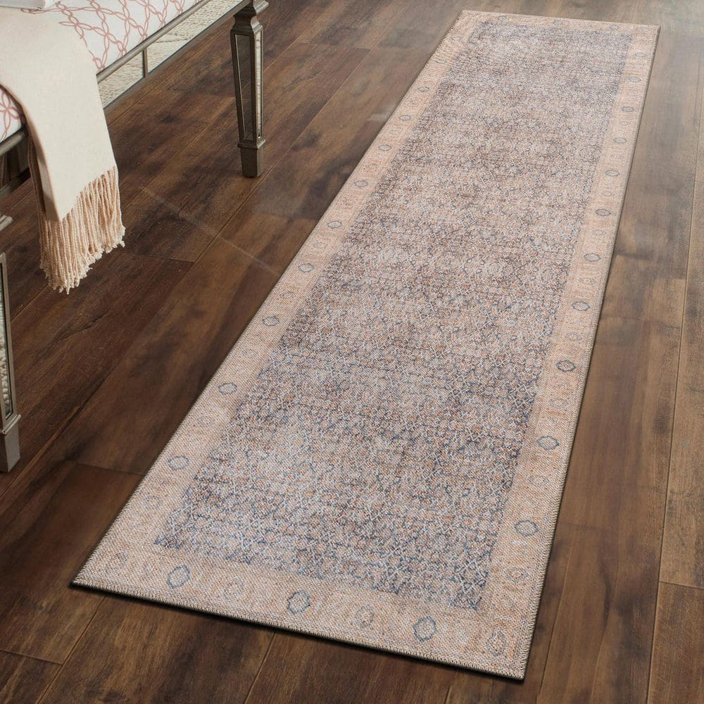 World Rug Gallery Elise Distressed Machine Washable Blue 2 ft. 6 in. x ...