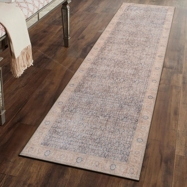 Elise Distressed Machine Washable Blue 2 ft. 6 in. x 8 ft. Runner Rug