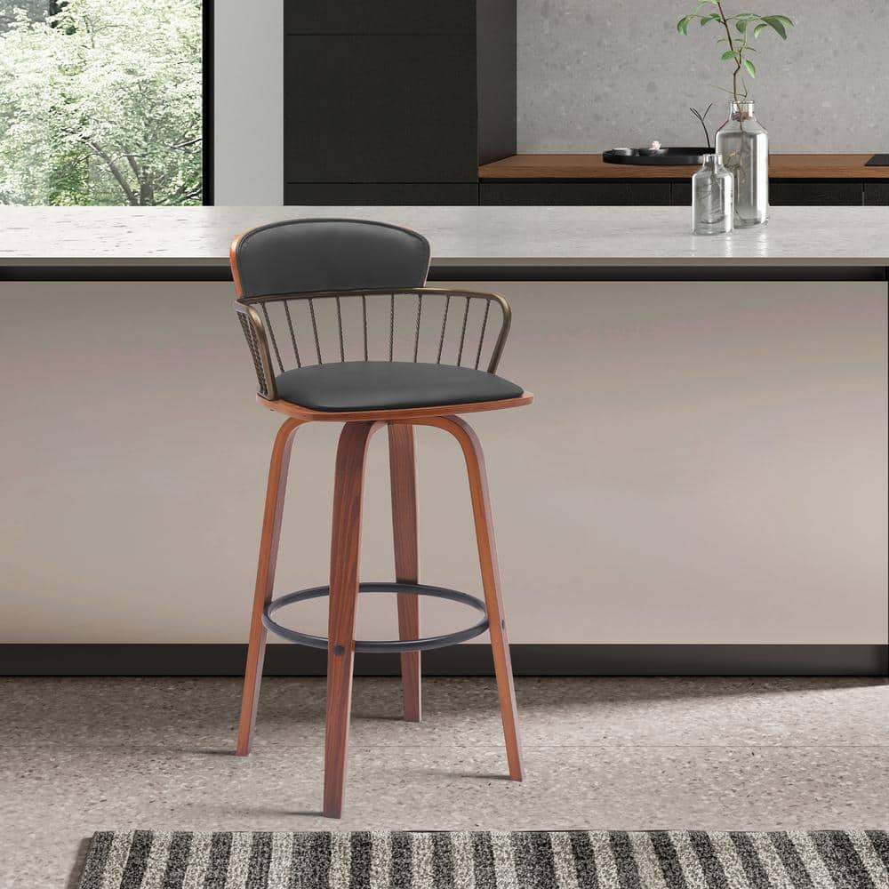 Willow Swivel 30 in. Black/Walnut and Golden Bronze Wood Bar Stool with Bla