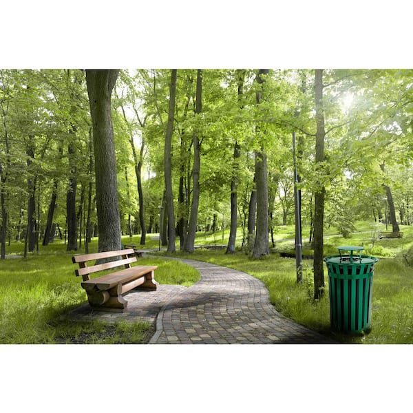 38 Gal. Green Outdoor Metal Slatted Vented Commercial Trash Receptacle with Rain Bonnet Lid Trash Can