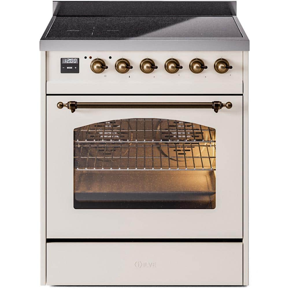 Nostalgie II 30 in. 4 Zone Freestanding Induction Range in Antique White with Bronze -  ILVE, UPI304NMPAWB