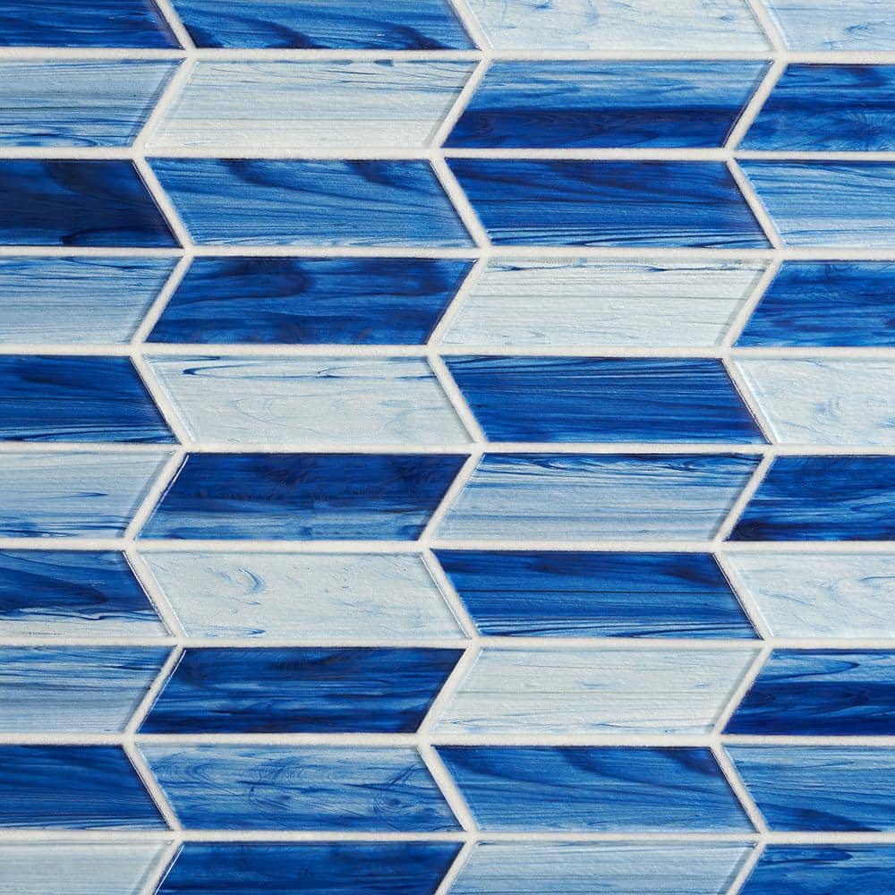 Rivulet Blue Chevron Glass Mosaic Wall Tile
