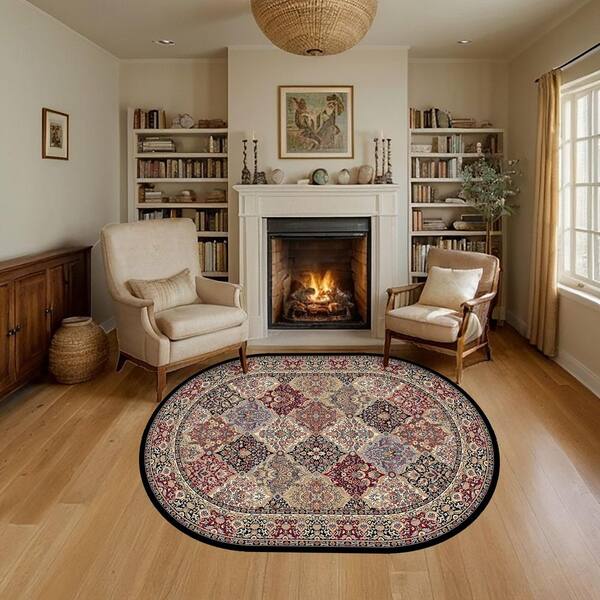 Ancient Garden Multi Panel 3 ft. x 5 ft. Oval Indoor Area Rug