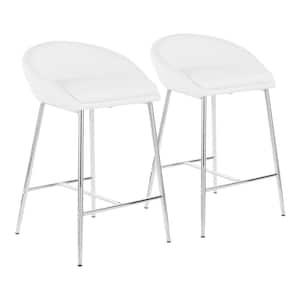 Matisse 26 in. Counter Stool in White Faux Leather and Chrome (Set of 2)