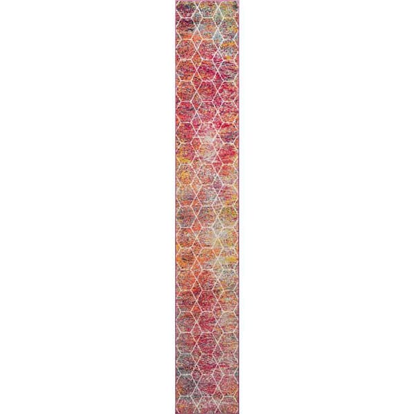 Trellis Frieze Collection Area Rug - Geometric (2 ft.  x 13 ft. 1 in. Runner Multi/Ivory)