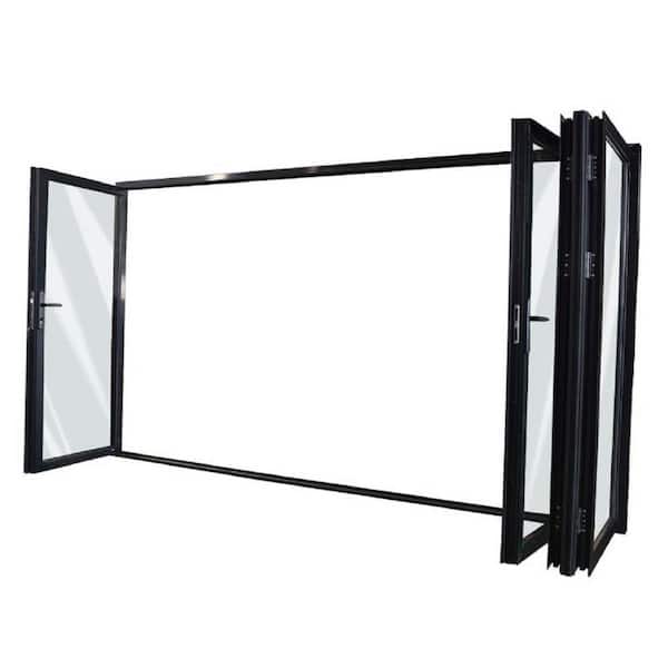 Avora Elite 120 in. x 84 in. Black Left to Right Outswing Aluminum Triple Pane Folding Patio Door
