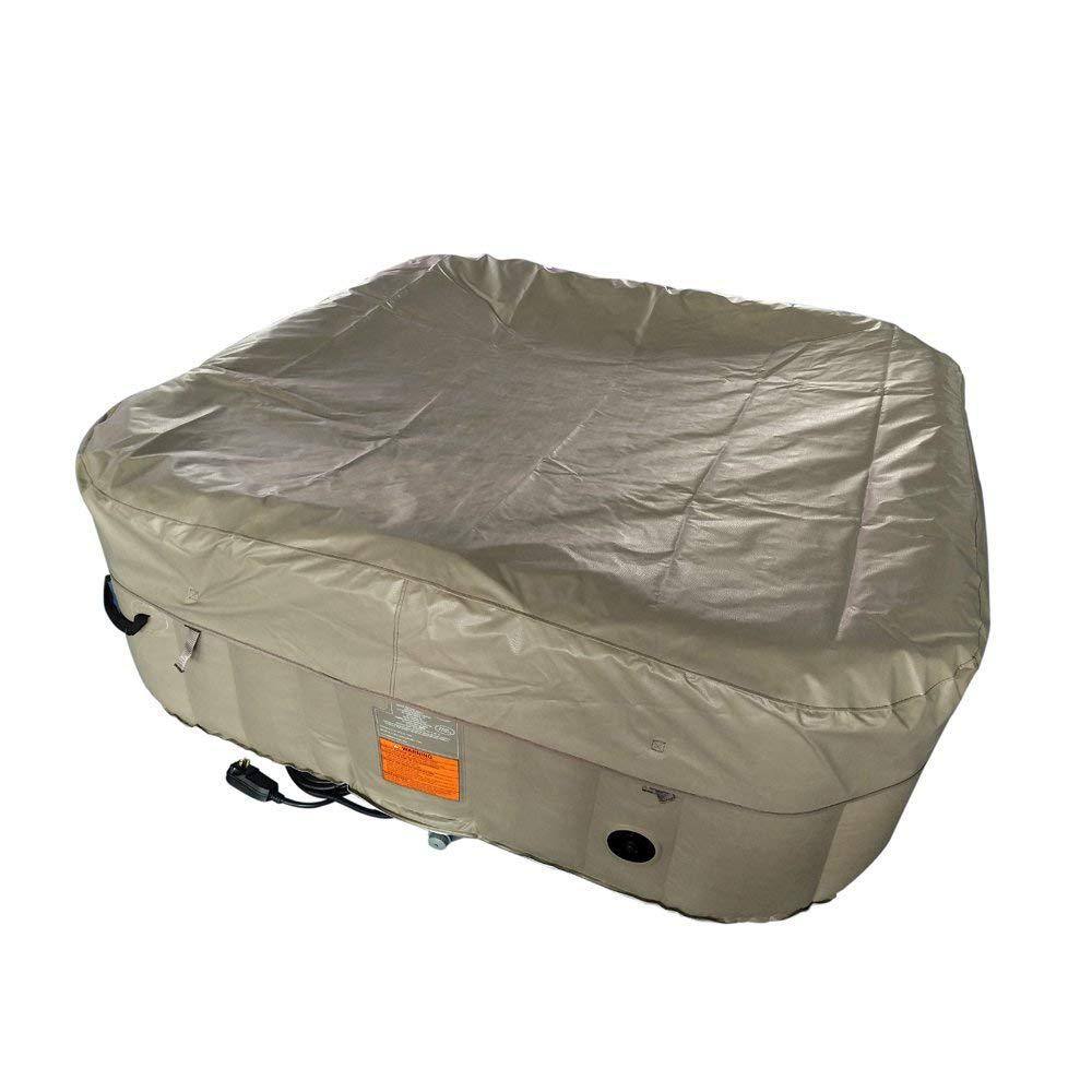 Brown and White 6-Person Square Inflatable Hot Tub Spa with Cover