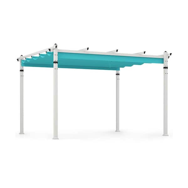 12 ft. x 10 ft. Aluminum Flat Top Patio Gazebos with Canopy in Turquoise