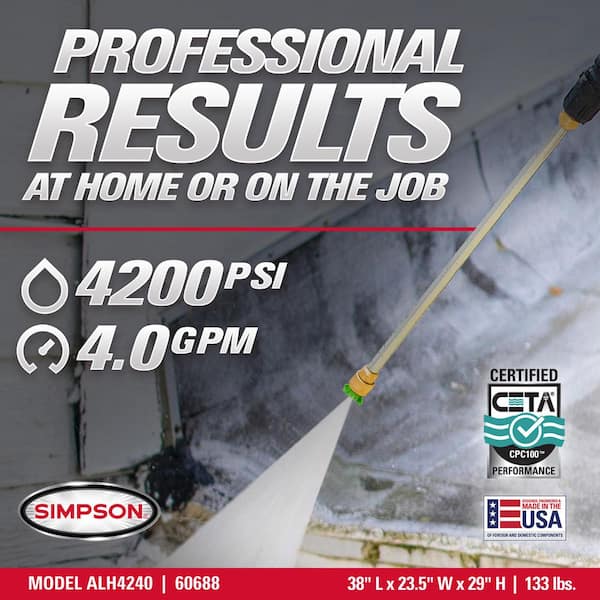 SIMPSON 4200 PSI 4.0 GPM Gas Pressure Washer, Honda GX390 Engine