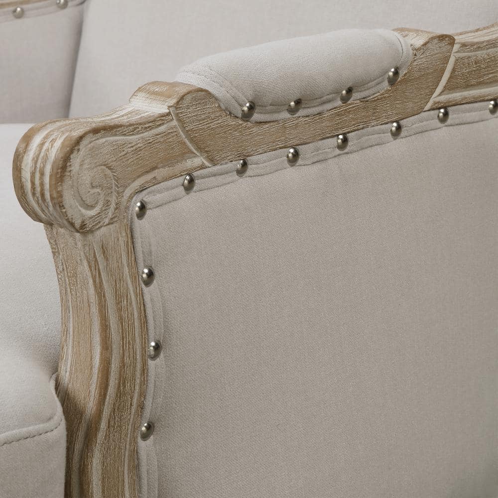 Classic French Taupe Wooden Accent Chair with Nailhead Trim