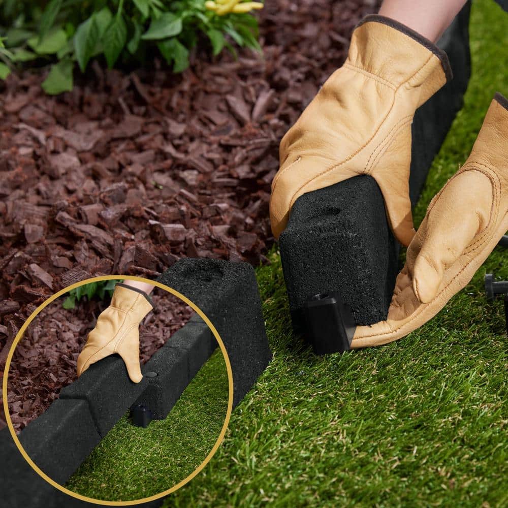 Black Rubber Cobblestone Garden Landscape Edging, 4' Length, 36 Pack