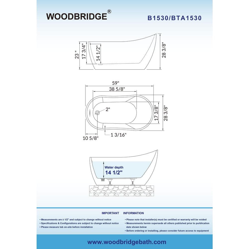 59" White Acrylic Freestanding Single Slipper Bathtub with Brushed Nickel Trim