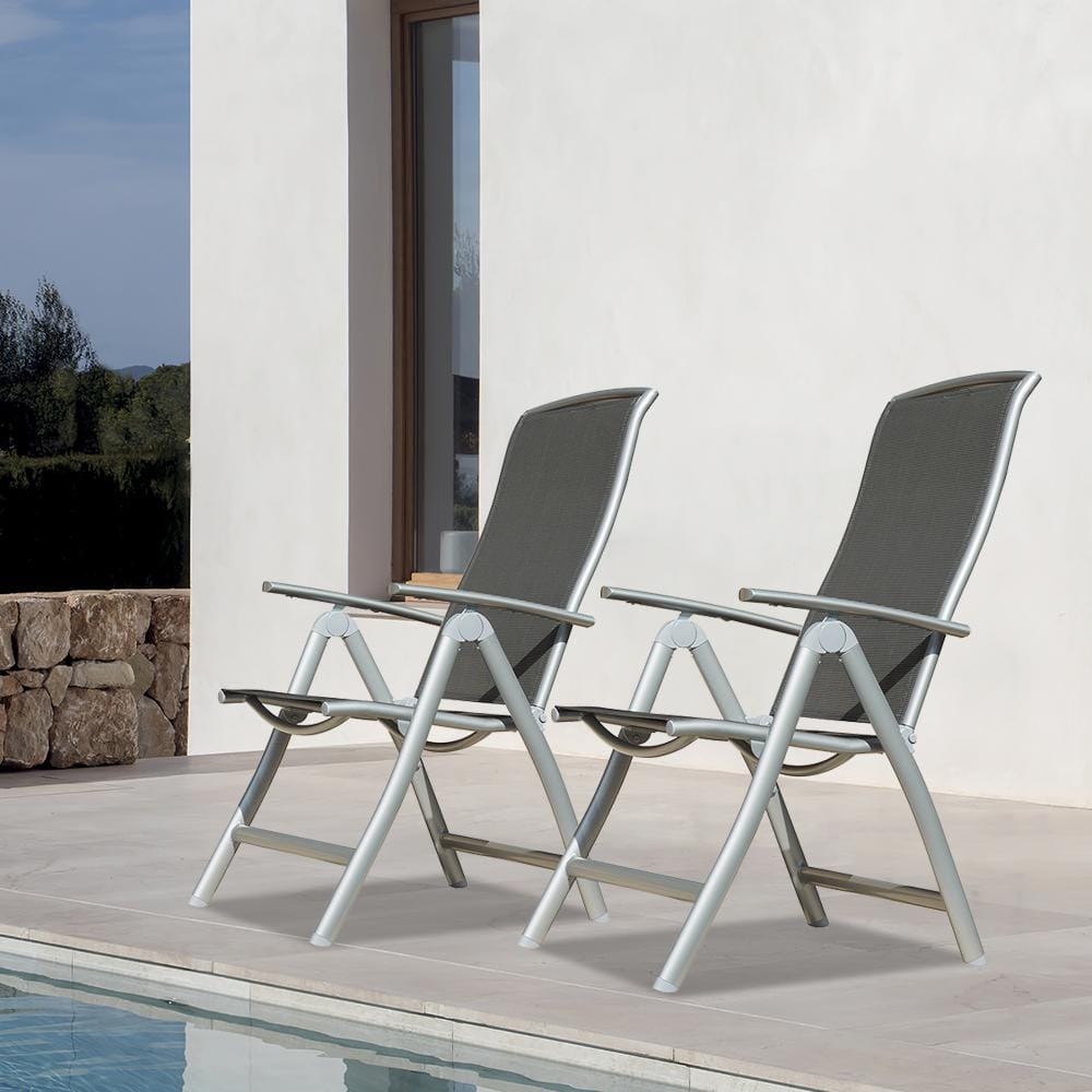 Set of 2 Metal Aluminium Outdoor Folding Chaise Lounge with Textilene Fabri