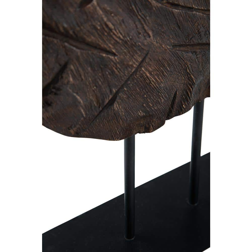 Antiqued Brown Wood Sculpture with Black Metal Base
