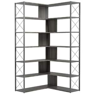 37.4 in. Wide 7-tier Sliver Grey Bookcase L-Shaped Corner Bookshelf with Open Storage Shelves
