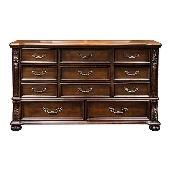 Furniture of America Colady Brown Cherry 11-Drawer 68 in. Dresser